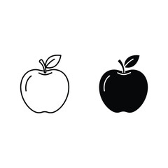 Two apples, one in outline and one in solid fill, isolated on