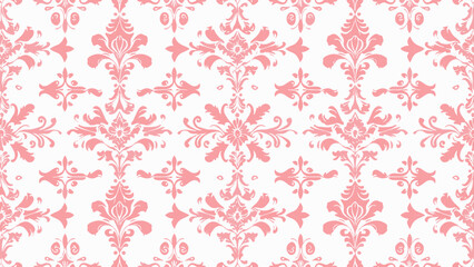 Pink damask pattern wallpaper design with vintage ornament textures