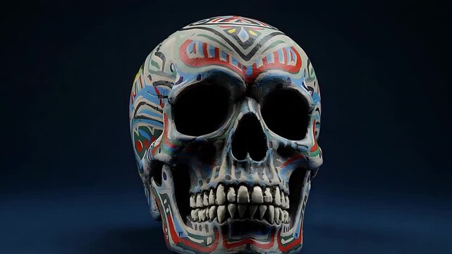 Day of the Dead Skull Animation - A Colorful Celebration of Life and Remembrance, rotating slowly