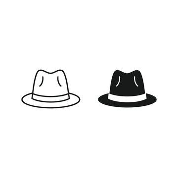 Fedora hat icon in black and white isolated on