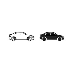 Two cars, one outlined and one filled isolated on