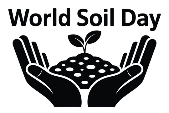 Two hands carefully hold a small plant growing from soil, celebrating World Soil Day.