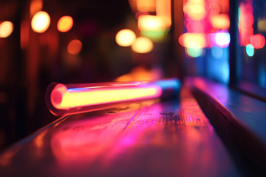 Generative AI image of elegant modern bar counter with bottles and glassware in warm evening light atmosphere