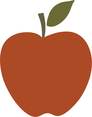Stylized Brown Apple with Green Leaf and Stem.