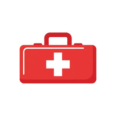 Obraz premium Emergency Medical First Aid Kit Icon Red Suitcase with White Plus Symbol