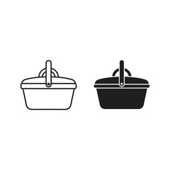 Two picnic basket icons, one in black outline, isolated on