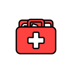 Obraz premium Open Red First Aid Kit with White Cross and Visible Medical Supplies Inside