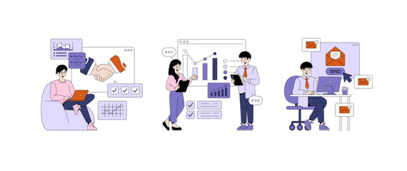 Business Collaboration and Data Analysis Vector Illustration