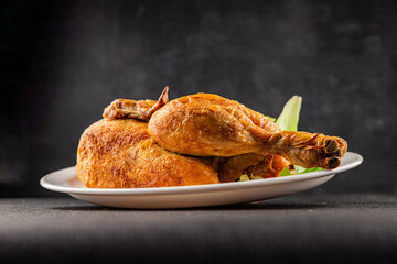 holiday chicken baked half chicken grill tasty snack fresh gourmet food background on table  rustic food top view copy space
