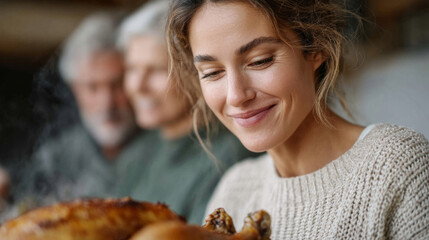 Thanksgiving celebration with family gathered together enjoying a festive meal