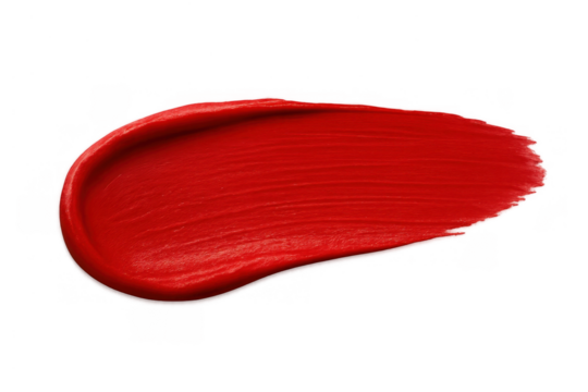 Red cosmetic cream smear creating a textured lipstick swatch, applying beauty product on transparent background - Powered by Adobe