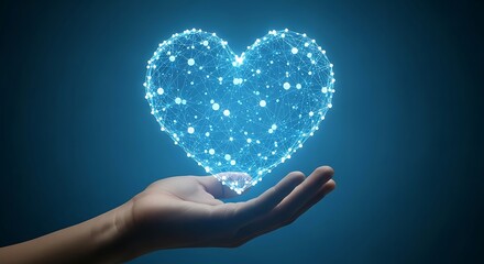 Digital heart in hand concept representing love health care and connection