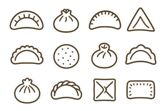 Variety of dumpling icons: illustrated dumpling shapes.