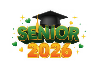 Senior 2026 graduation cap and hearts isolated on transparent background