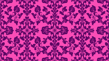 Seamless pink floral and damask pattern wallpaper design with vintage ornament textures