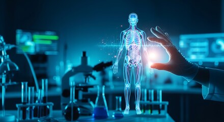Futuristic medicine human body scan in laboratory for diagnosis research