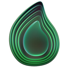 glossy layered droplet shape with vibrant green glow, perfect for eco branding, modern UI concepts, fluid design themes, and striking futuristic visuals.
