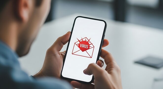Mobile Phone Virus Attack Conceptual Design Displaying Red Email Message