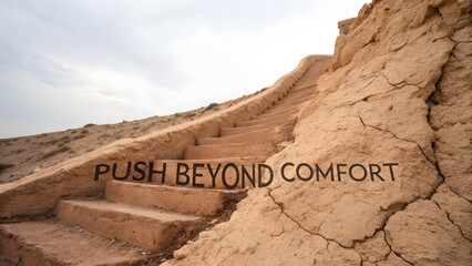 Clay ridge stairs with encouraging quote in natural landscape