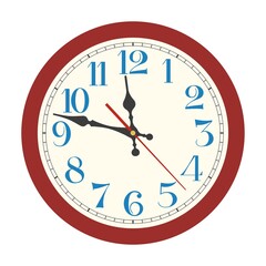 Red classic round  wall clock isolated on white background