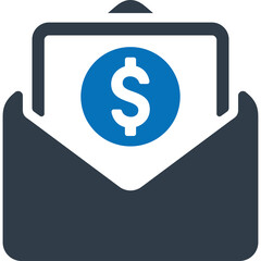 Dark Blue Envelope Symbol With Blue Circle Containing Dollar Sign on Transparent Background Minimalist Icon for Finance and Business