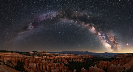 Bryce canyon under a stunning arch of the milky way galaxy
