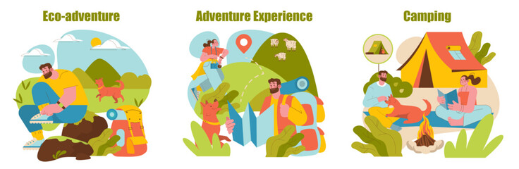 Eco-Adventure Camping Experience Vector Illustration Set