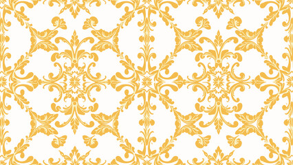 Seamless vintage floral damask pattern with golden leaves wallpaper design