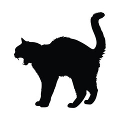 Black Angry Hissing Cat Silhouette with Arched Back
