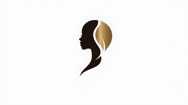 Luxury product logo with golden woman portrait symbol. Concept: High-end beauty branding, luxury cosmetic identity, feminine portrait emblem, elegant modern aesthetic, premium minimalist design for be