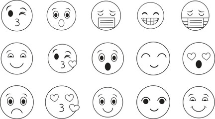 Collection of hand drawn emoji faces expressing various emotions