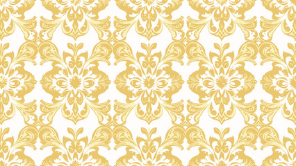 Seamless vintage floral damask pattern with golden leaves wallpaper design