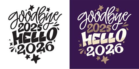 Hello 2026. Merry Christmas and Happy New 2026 Year - cute hand drawn doodle lettering postcard.  Holly Jolly, Tis the season.