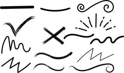 Collection of hand drawn black doodle elements and symbols on white