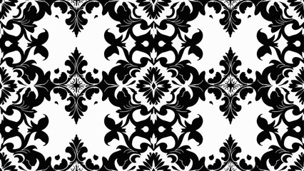 Black and white seamless floral vector pattern with vintage leaves and ornate decorative elements