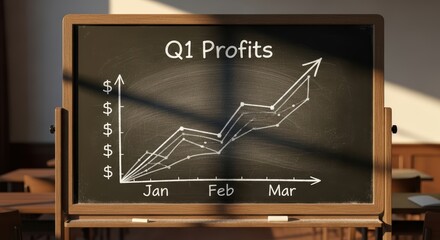Q1 Profits Chart on Chalkboard in Classroom Setting