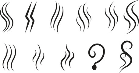 Collection of hand drawn swirling steam and smoke lines
