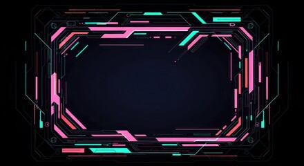 Futuristic rectangular frame design with digital neon lines and dark background