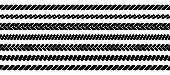 Rope line pattern. Braid border texture. Vintage nautical braided cord.