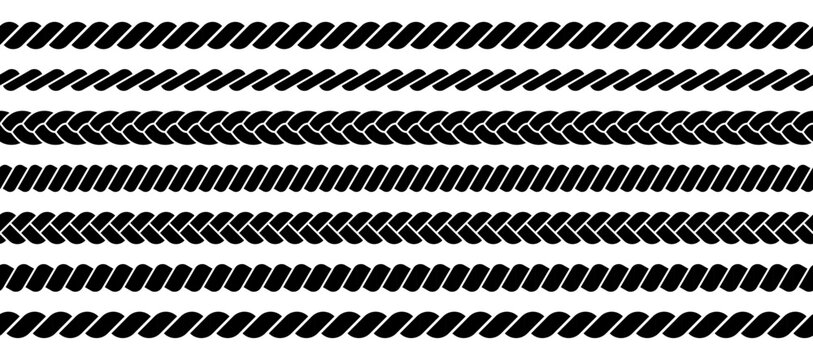 Rope line pattern. Braid border texture. Vintage nautical braided cord.