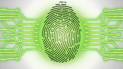 Cyber Security Fingerprint: A digital fingerprint, aglow with a vibrant neon light, is at the heart of cyber security. Embedded within a circuit board. - Powered by Adobe