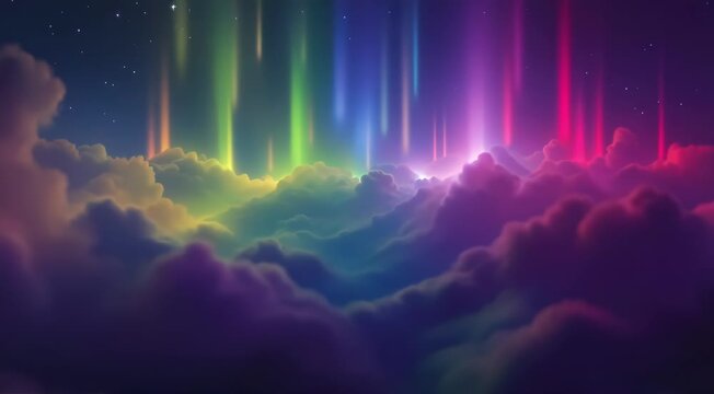 Glowing rainbow shifting and fading with synth melody 