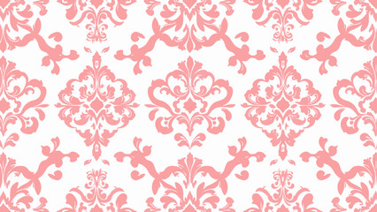 Seamless vintage floral damask pattern with pink Victorian baroque swirls
