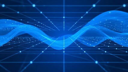 A vibrant blue digital composition featuring flowing light and connected nodes, conveying a network theme. The pattern forms dynamic waves - Powered by Adobe
