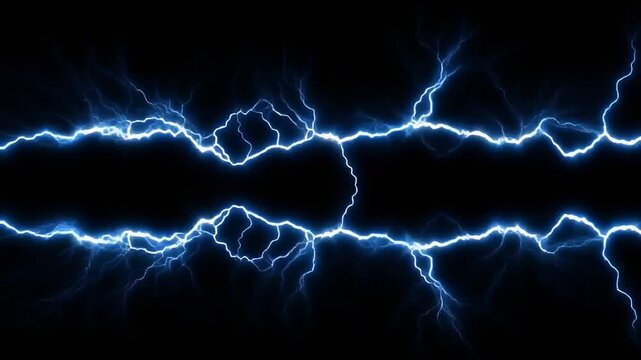 4K Video of Blue Lightning Striking Across Black Background with Electrical Energy Discharge