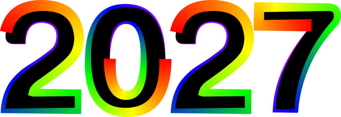 Vibrant rainbow 2027 New Year graphic on a clean white background