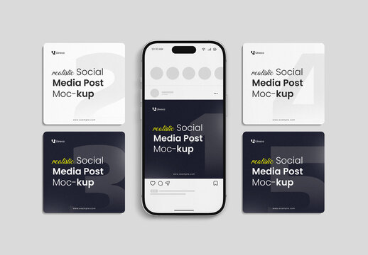 Smartphone Screen Social Media Post Mockup Template