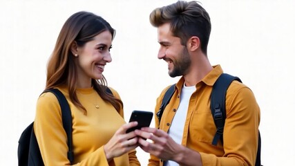 A pair of friends or romantic partners looking at their smartphone, possibly discussing something or checking notifications - Powered by Adobe
