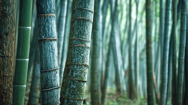 clacking. Bamboo stalks swaying and clacking in forest breeze with filtered daylight and motion blur. gardening catalogs, home-decor guides, designed for home decor and floral branding.