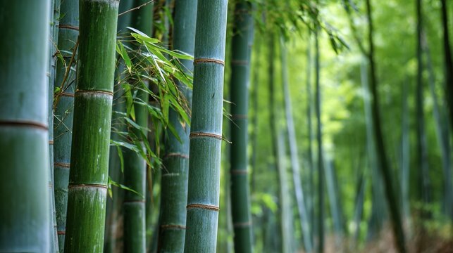 clacking. Bamboo stalks swaying and clacking in forest breeze with filtered daylight and motion blur. gardening catalogs, home-decor guides, designed for home decor and floral branding.